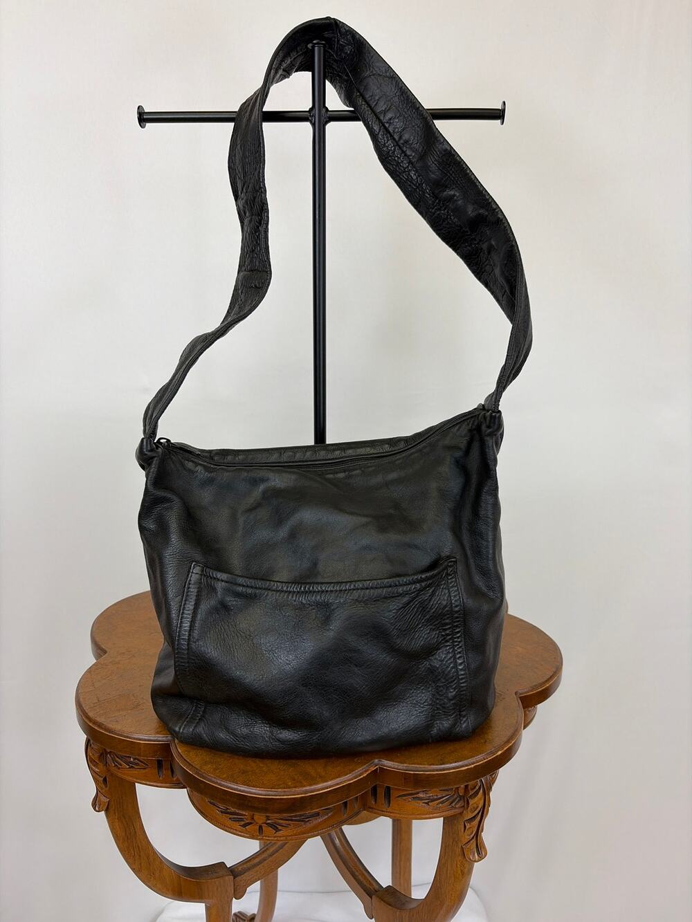 Vintage Julia Duren Black Rainguarded Leather Handbag Tote  MADE USA  Bag